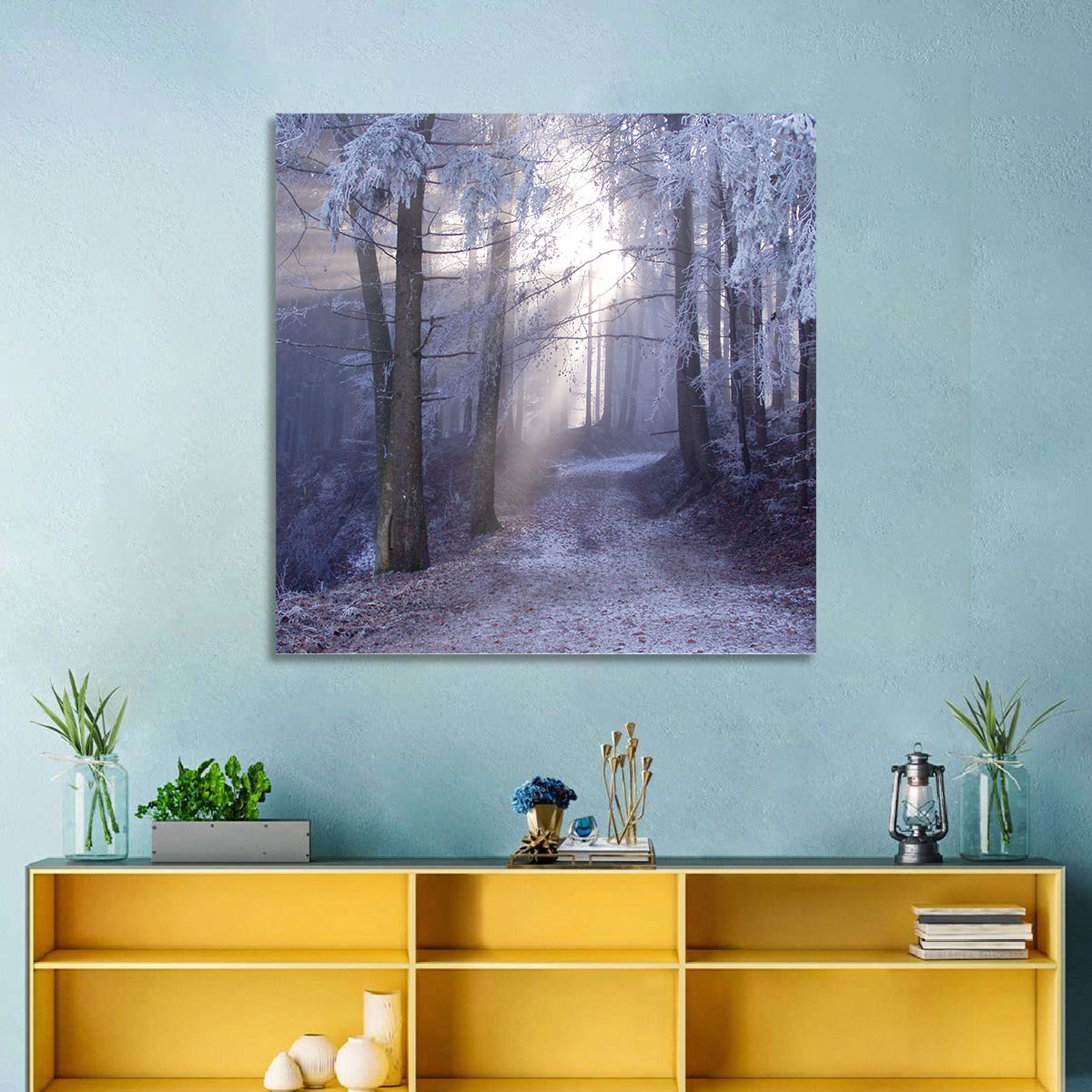 Frosted Forest Path at Dawn Wall Art