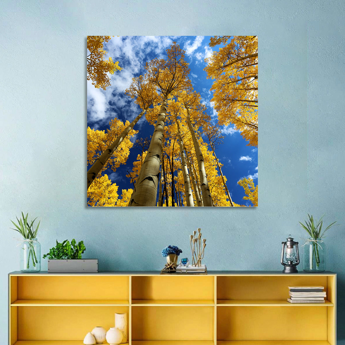 Golden Aspen Canopy View Wall Art in a room, square