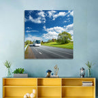 White Bus on Meadow Road Wall Art