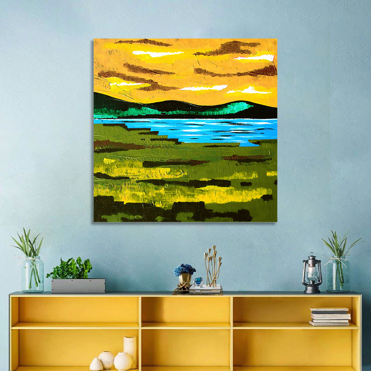 Golden Hour Mountain Lake Abstract Wall Art