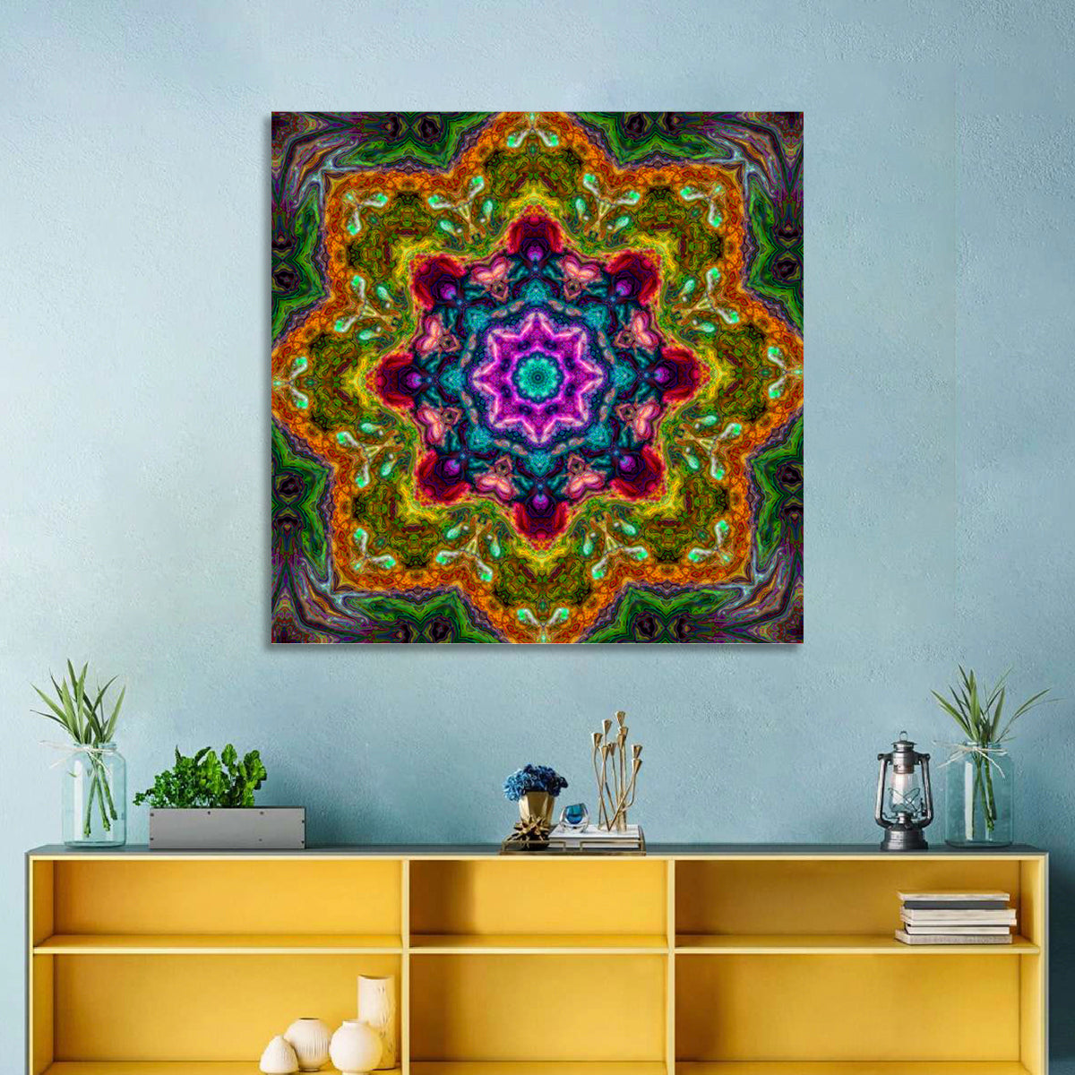 Vibrant Kaleidoscopic Mandala Ornament Wall Art