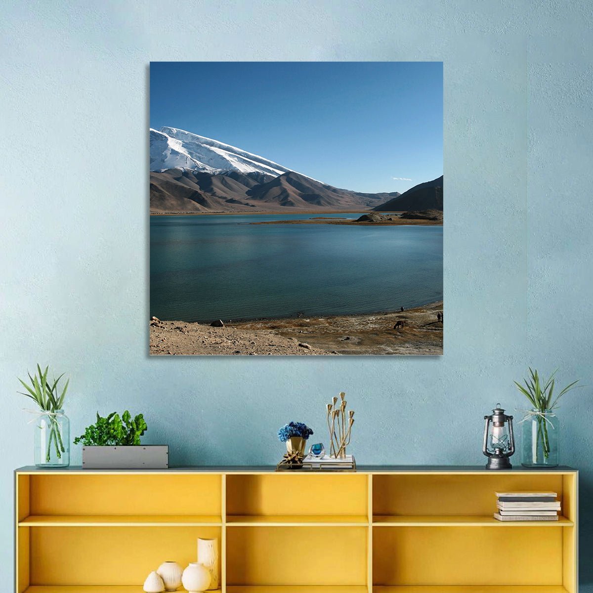 Muztahgata and Karakul Lake Wall Art in a room, square