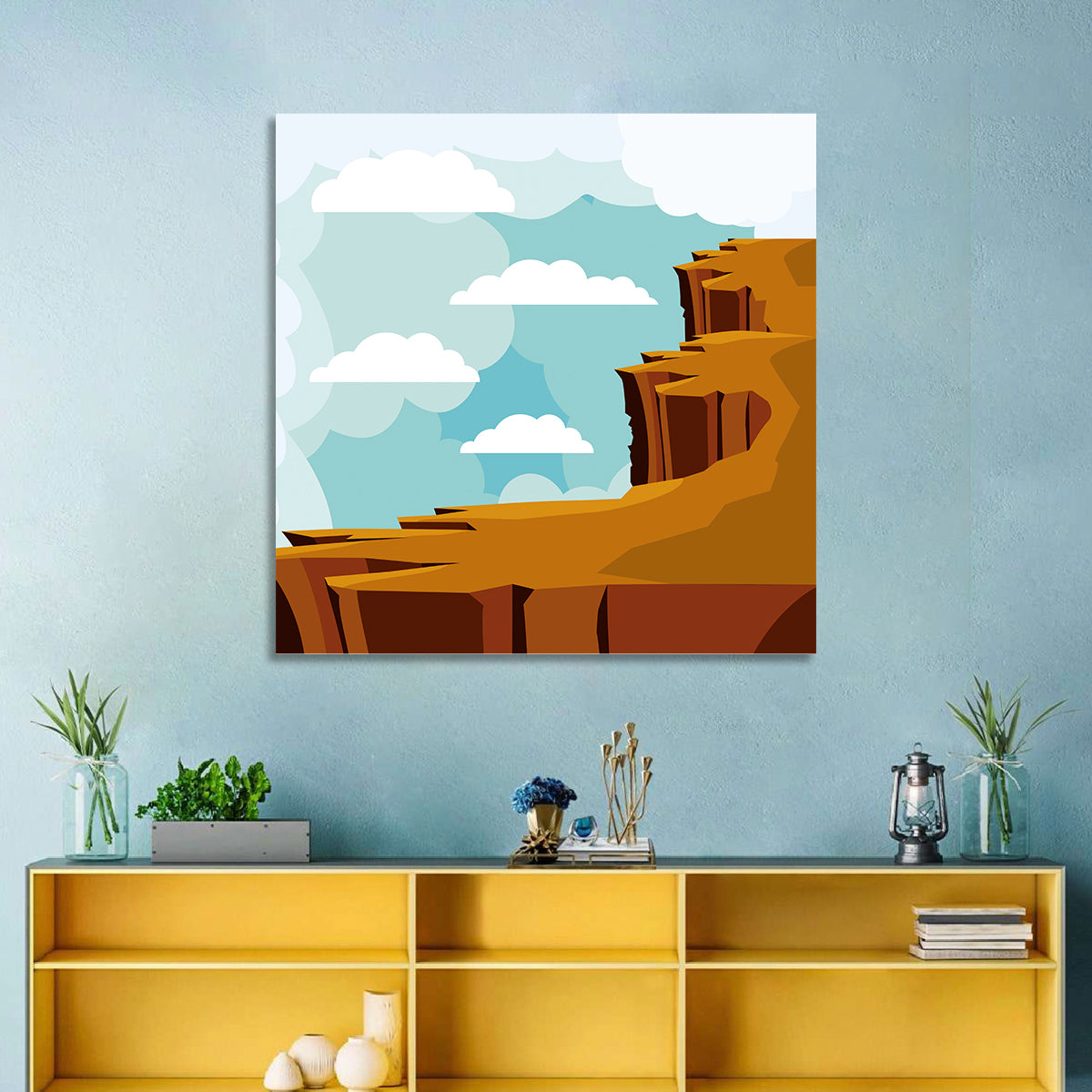 Minimalist Desert Cliffs Wall Art in a room, square