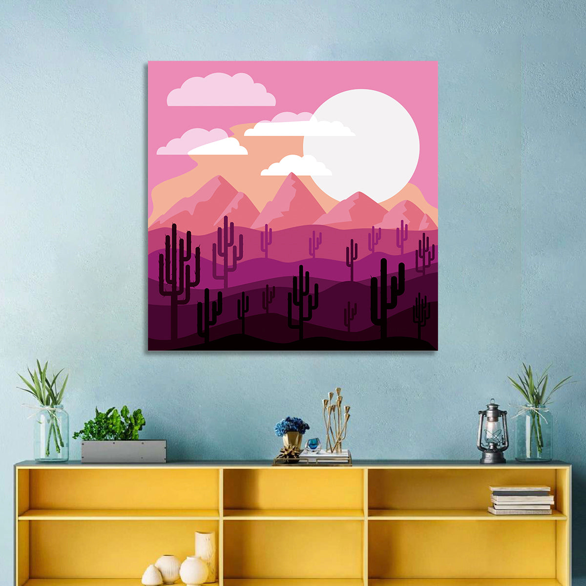 Saguaro Sunset Illustration Wall Art