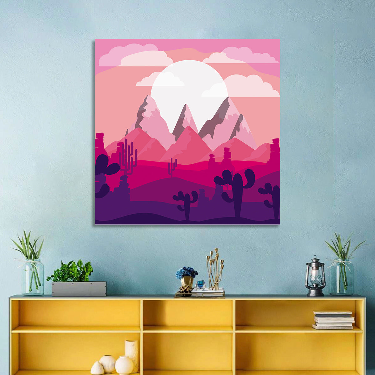 Magenta Desert Mountains Illustration Wall Art