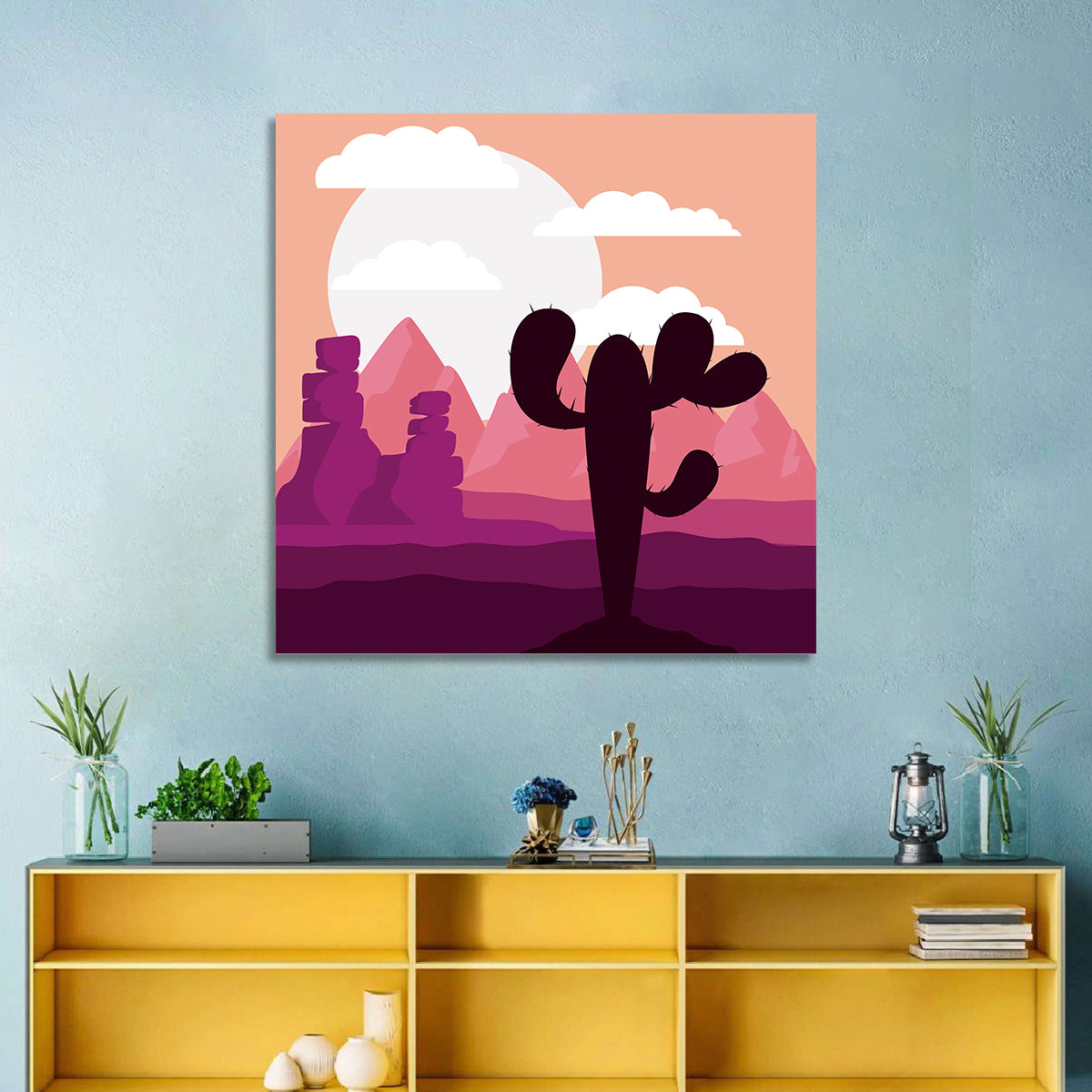 Saguaro Sunset Wall Art in a room, square