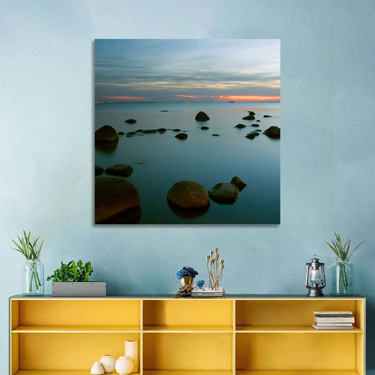 Baltic Sea at Twilight Wall Art in a room, square