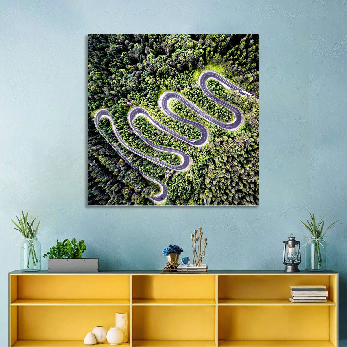 Serpentine Mountain Road Wall Art in a room, square