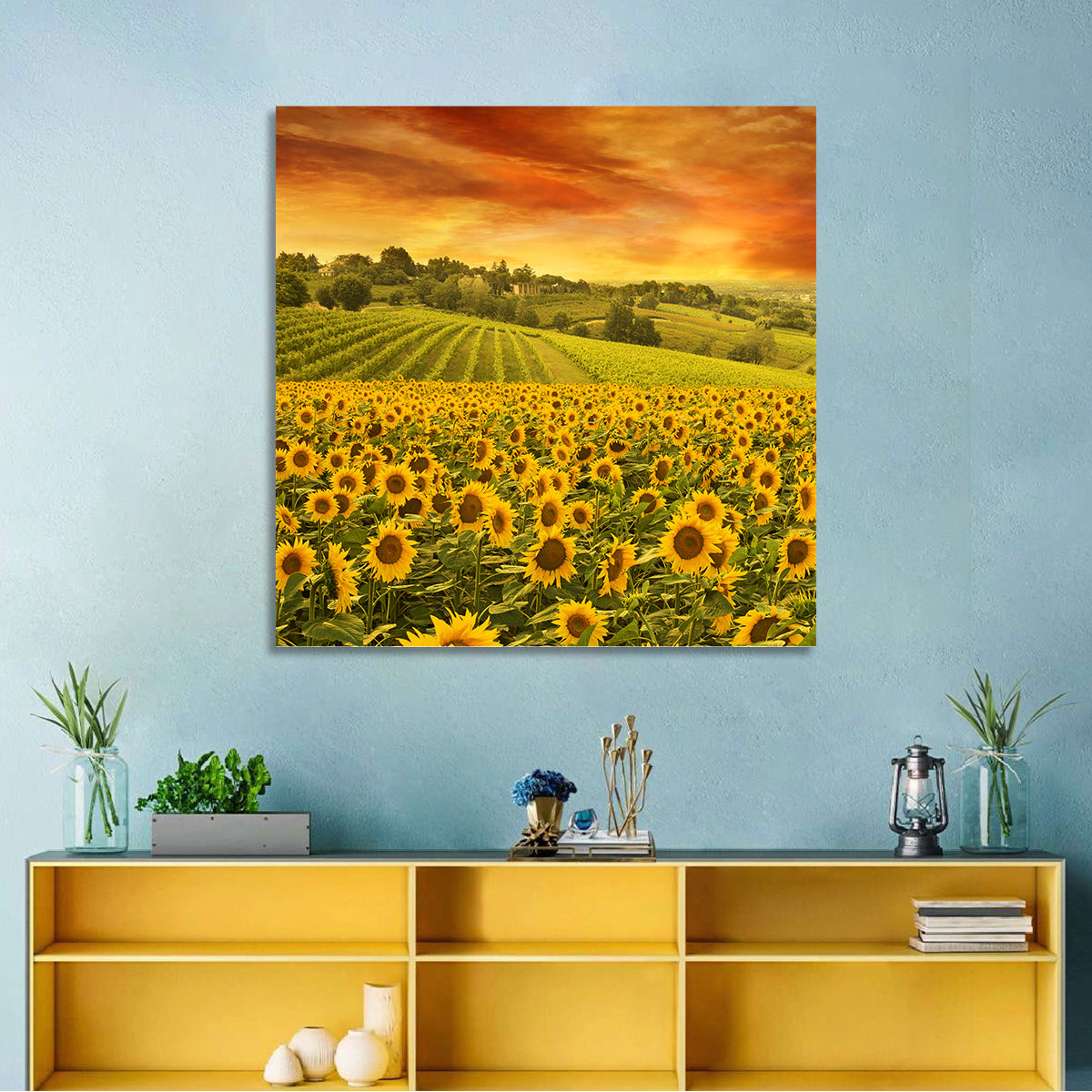 Sunflower Field at Golden Hour Wall Art