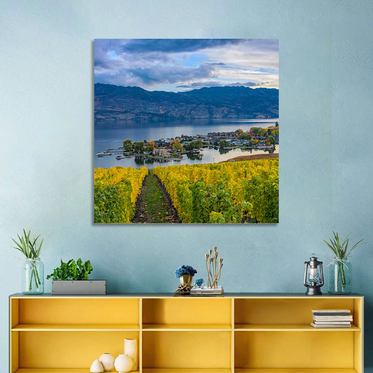 Okanagan Lake Vineyard, Kelowna Wall Art in a room, square