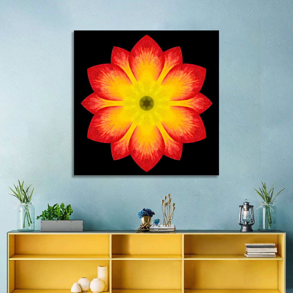 Red Yellow Mandala Flower Pattern Wall Art