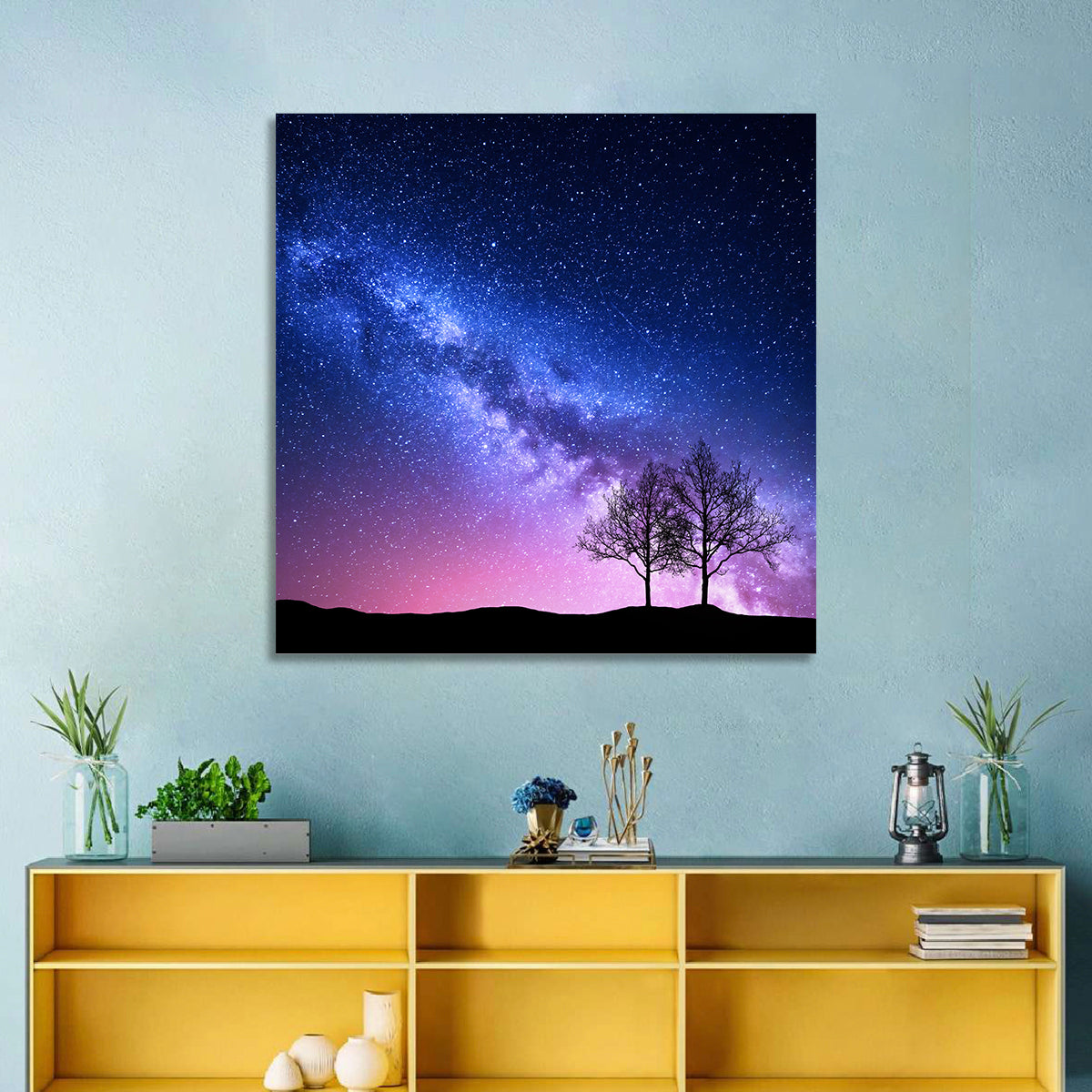 Milky Way Nebula Sky with Silhouetted Trees Wall Art