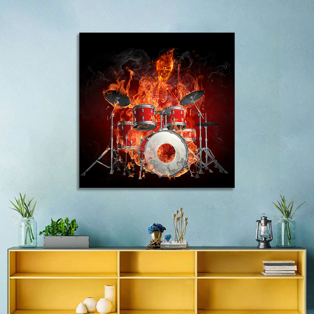 Flaming Skeleton Drummer Wall Art