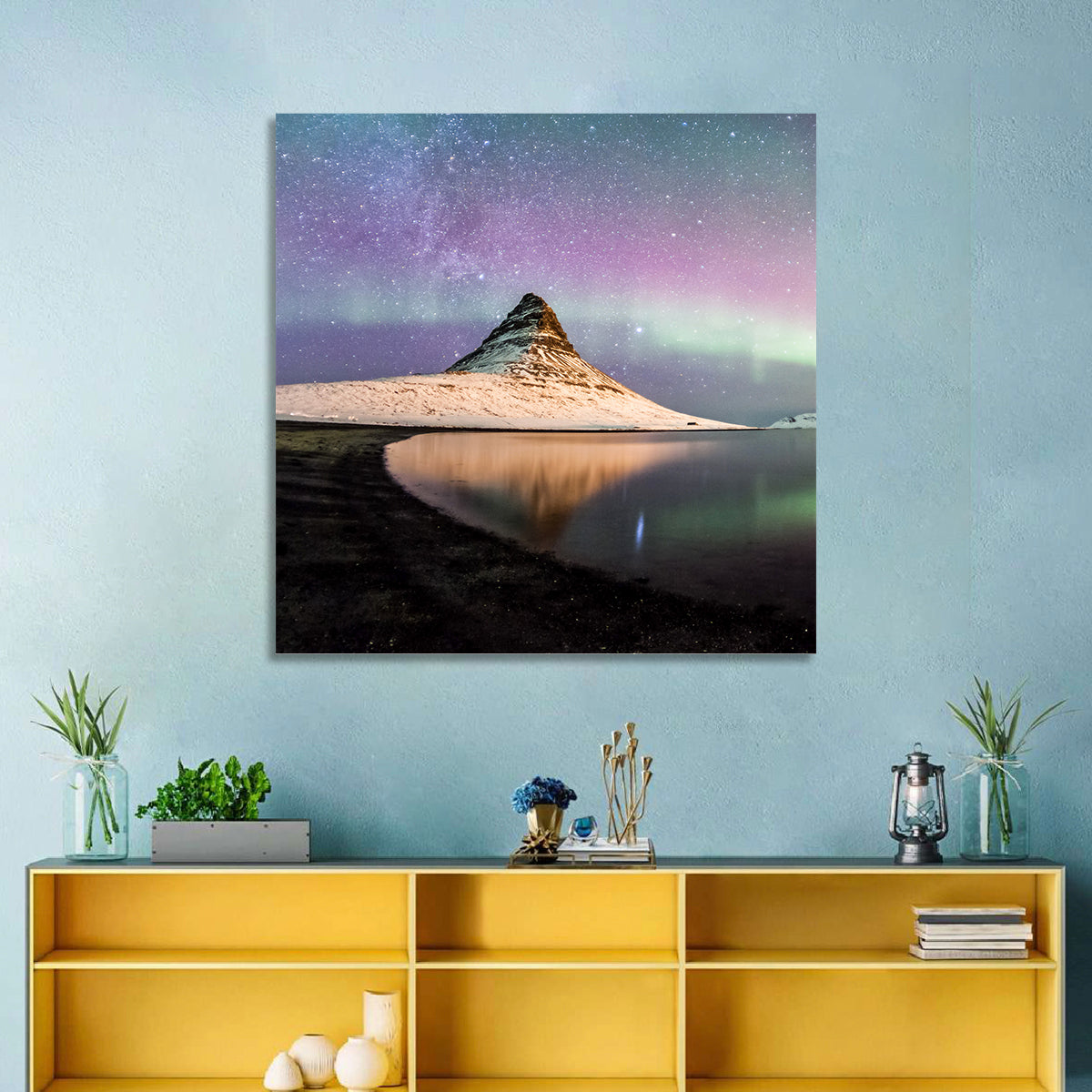 Kirkjufell Under the Milky Way Wall Art in a room, square