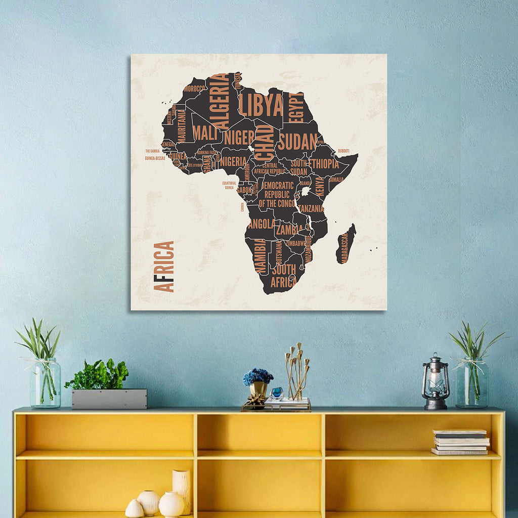 Typographic Africa Map with Country Names Wall Art