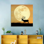 Bull Elk Silhouette Under Supermoon Wall Art