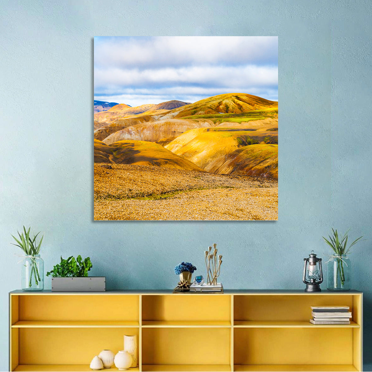 Landmannalaugar Rhyolite Mountains Wall Art in a room, square