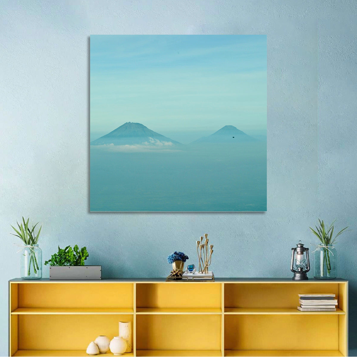 Sumbing and Sindoro Volcanoes Wall Art in a room, square