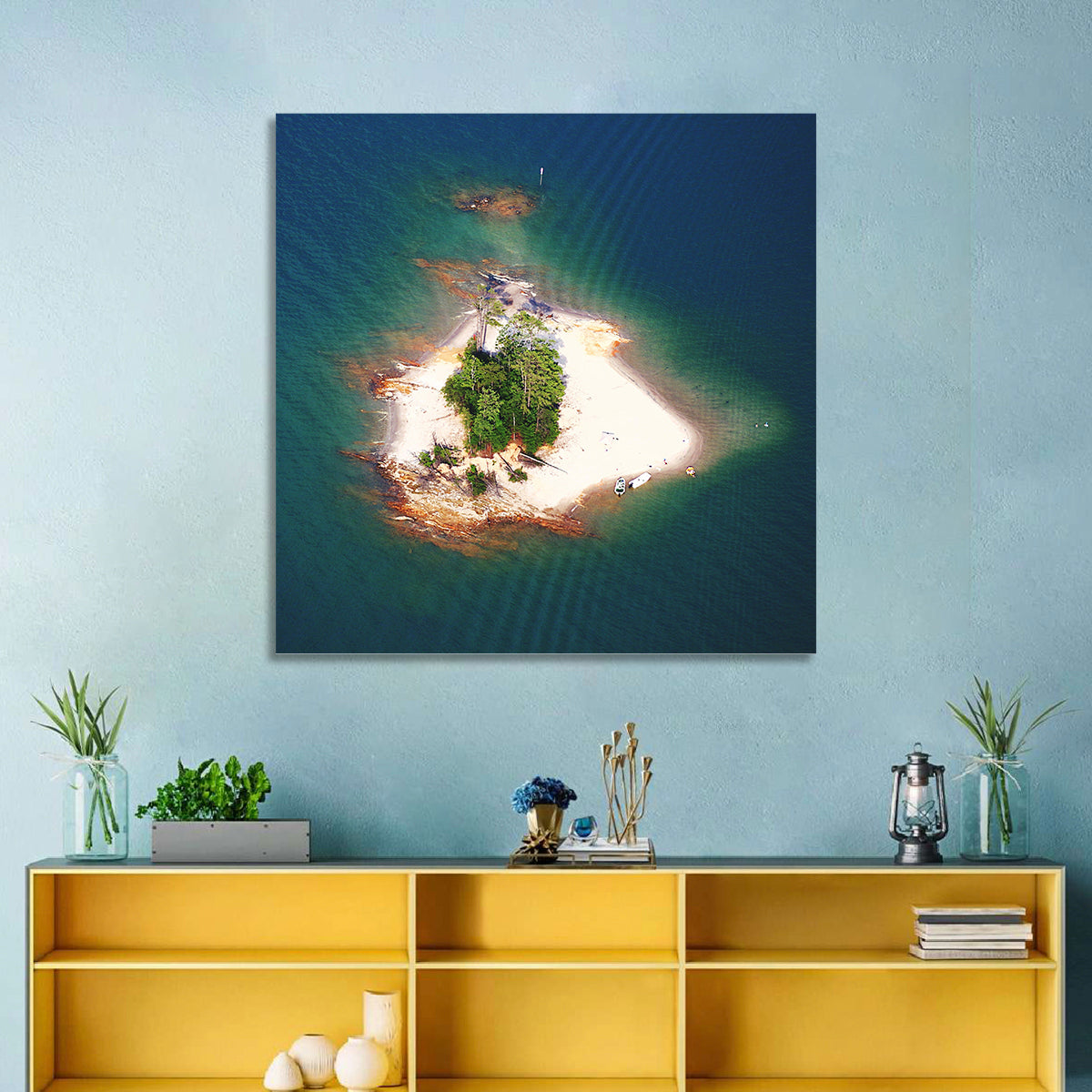 Lake Lanier Island Aerial View Wall Art in a room, square