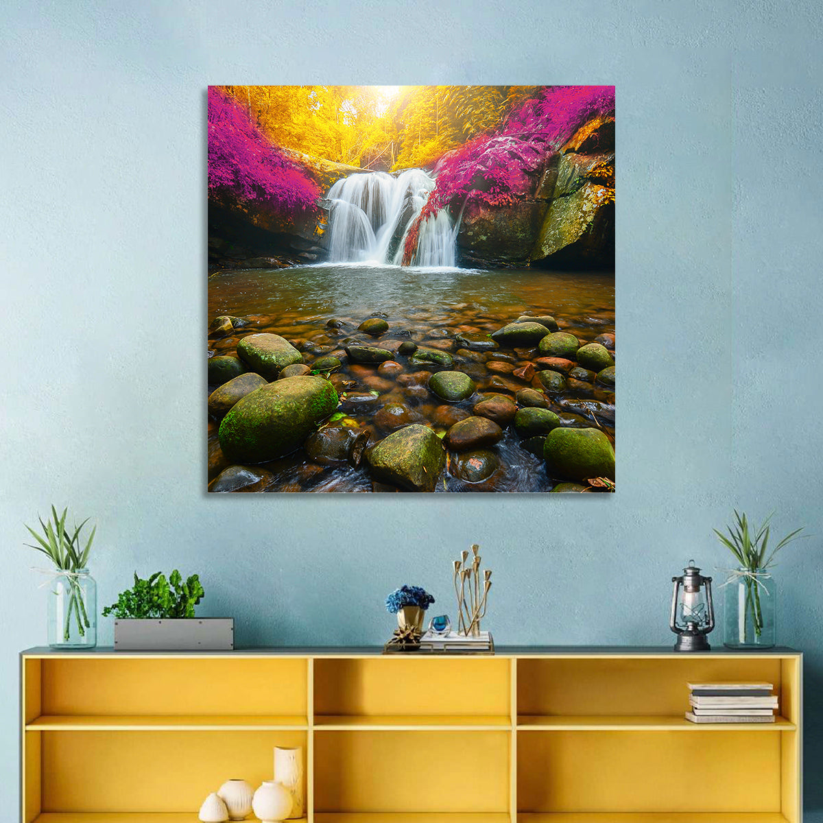Phu Soi Dao Waterfall at Dusk Wall Art in a room, square