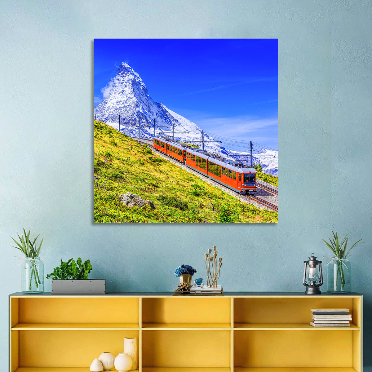 Gornergrat Train and Matterhorn Wall Art in a room, square