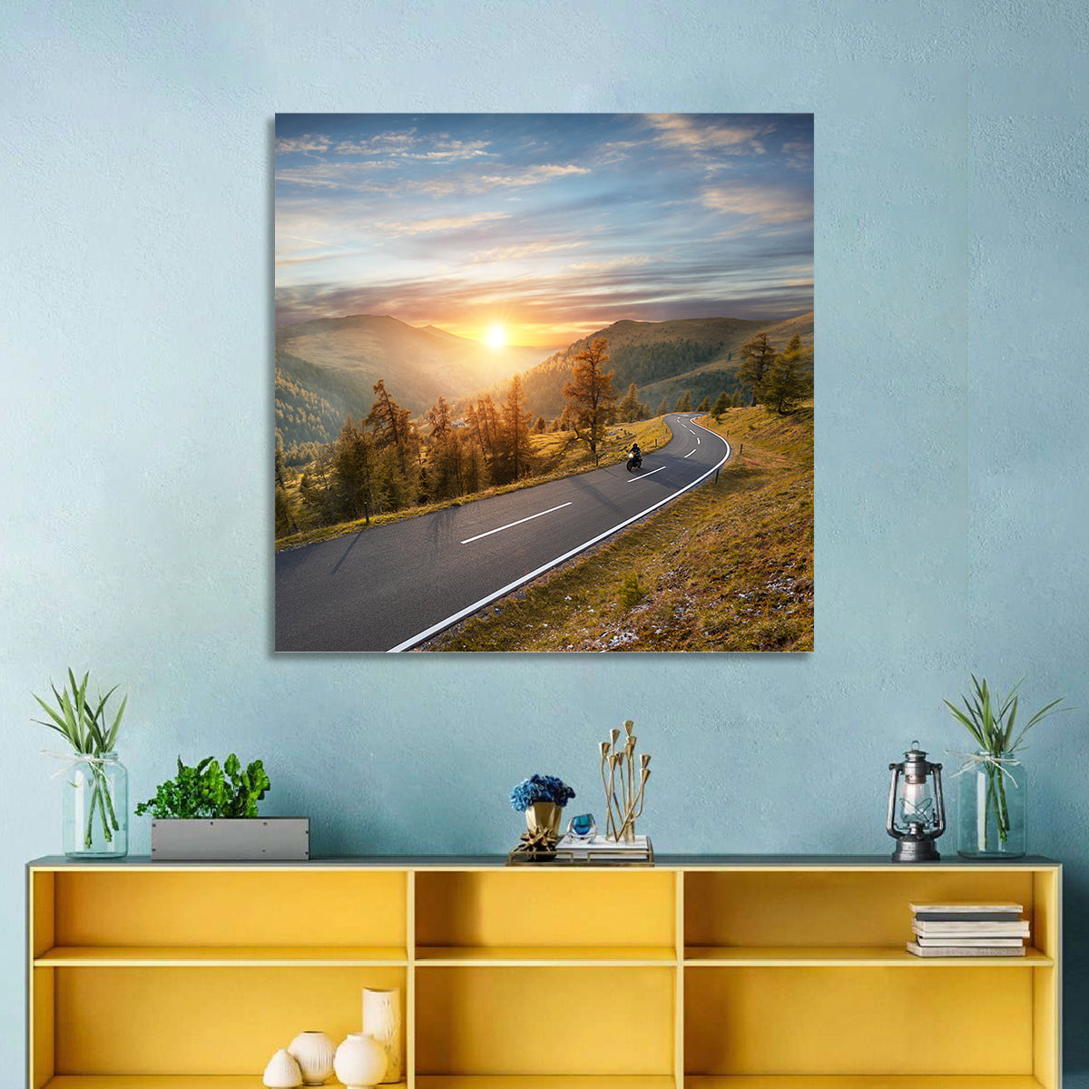 Alpine Highway at Golden Hour Wall Art in a room, square