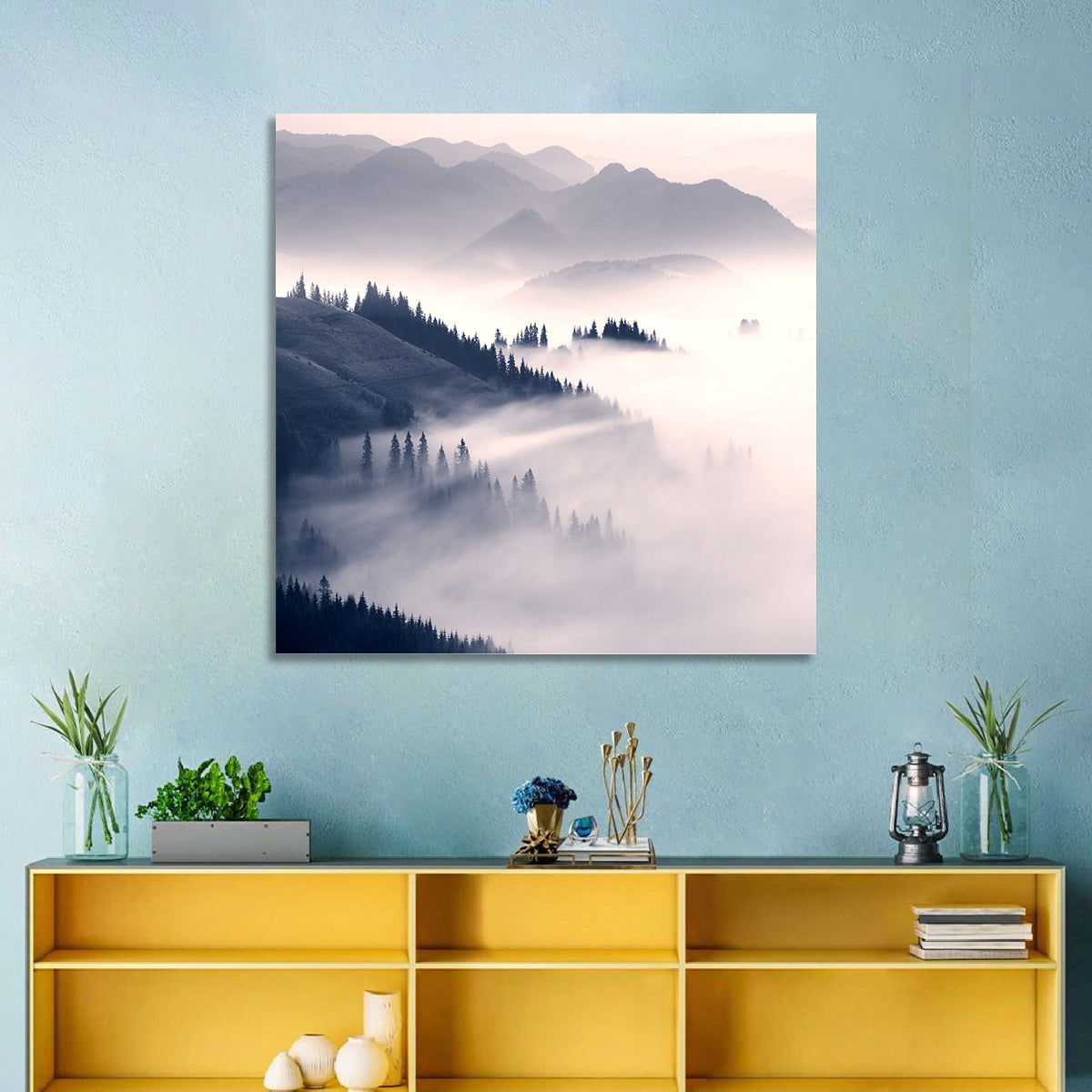 Carpathian Morning Mist Wall Art in a room, square