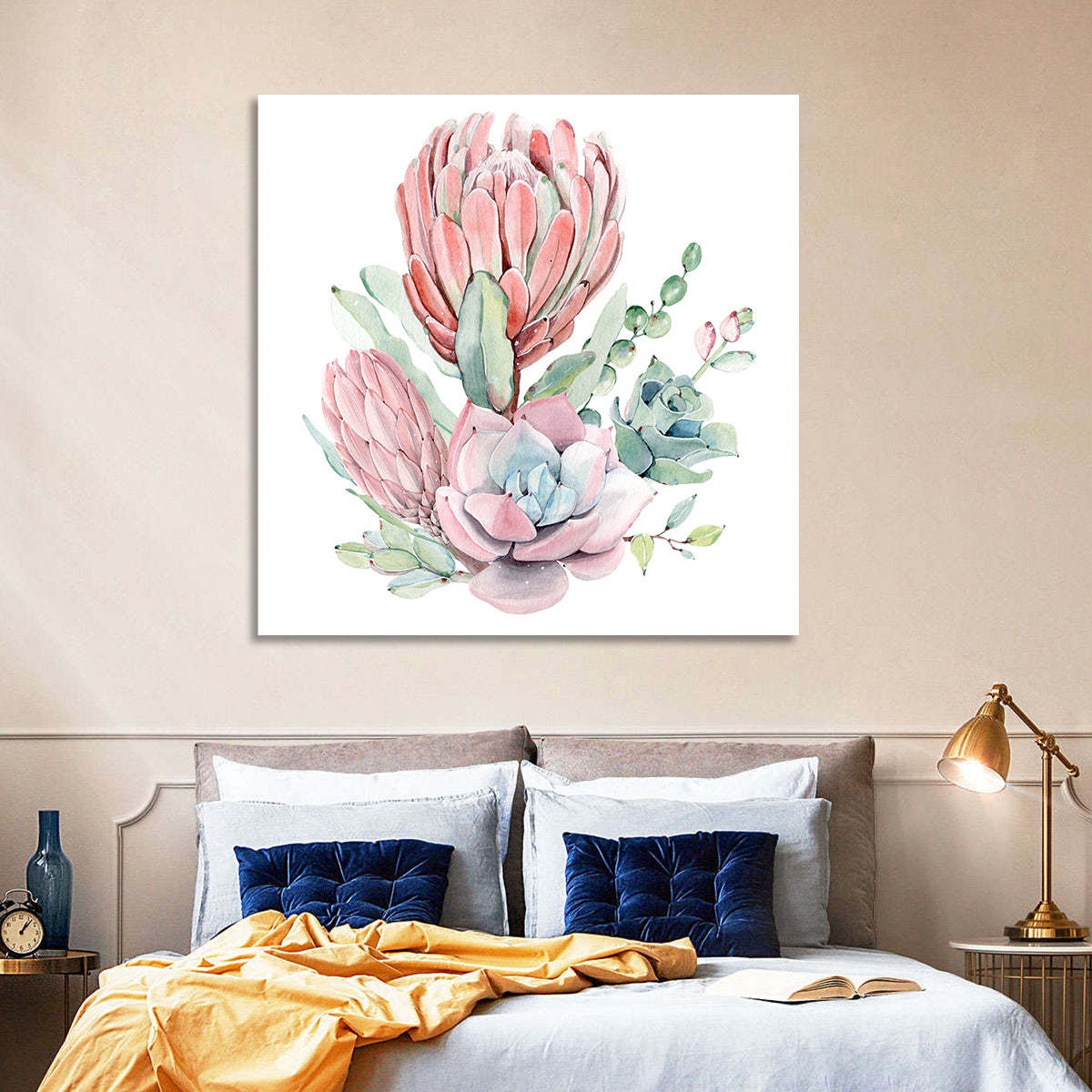 Pink Protea Succulent Bouquet Wall Art