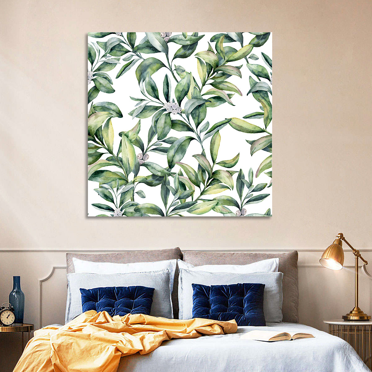 Snowberry Leaves Pattern Wall Art in a room, square