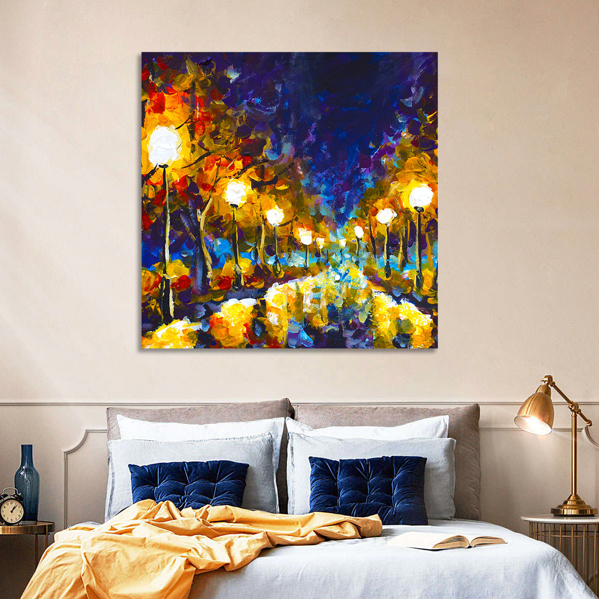 Autumn Evening Park Path Wall Art in a room, square