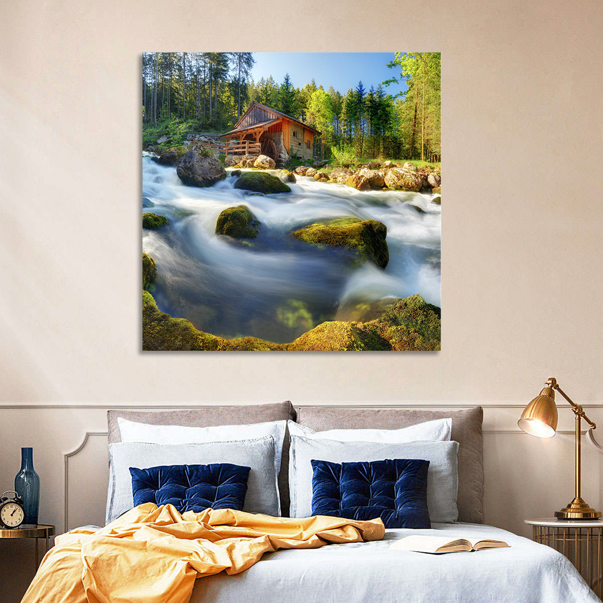 Salzburg Stream with Watermill Wall Art in a room, square