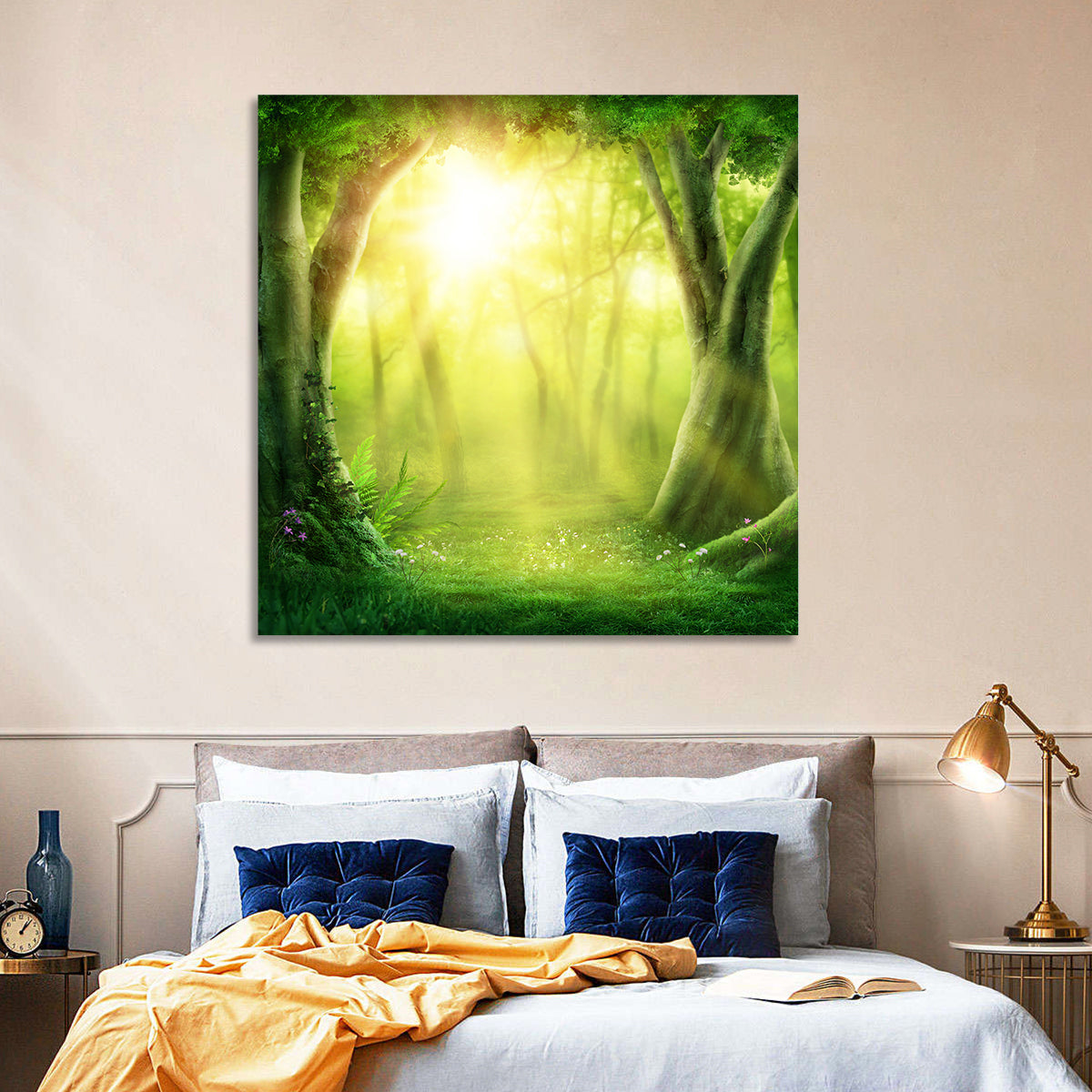 Enchanted Forest at Sunrise Wall Art in a room, square