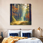 Sunlit Autumn Pine Forest Wall Art