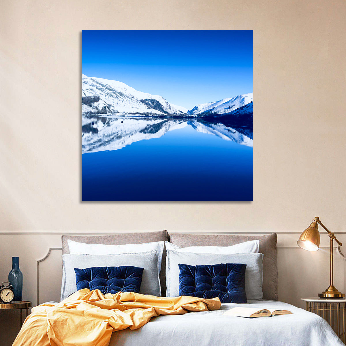 Tal Y Llyn Winter Reflection Wall Art in a room, square