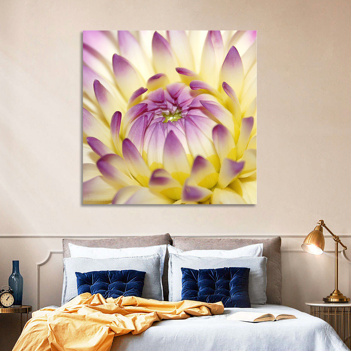 Dahlia Macro Portrait Wall Art in a room, square