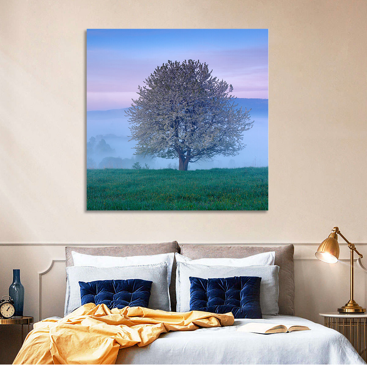 Misty Sumava Mountain Tree Wall Art in a room, square