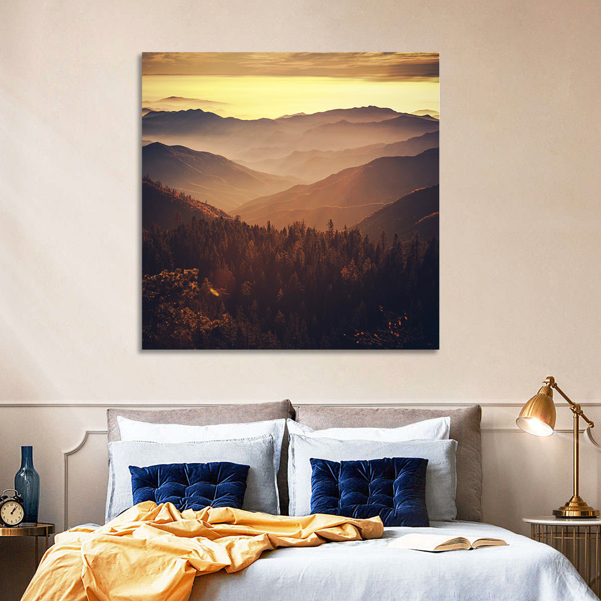 Sierra Nevada Mountains Wall Art in a room, square
