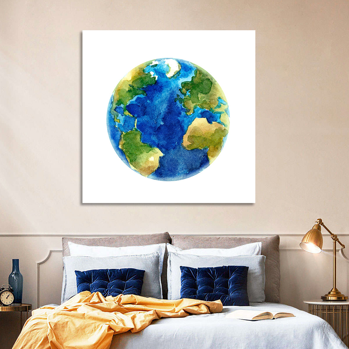 Watercolor Earth Globe Wall Art