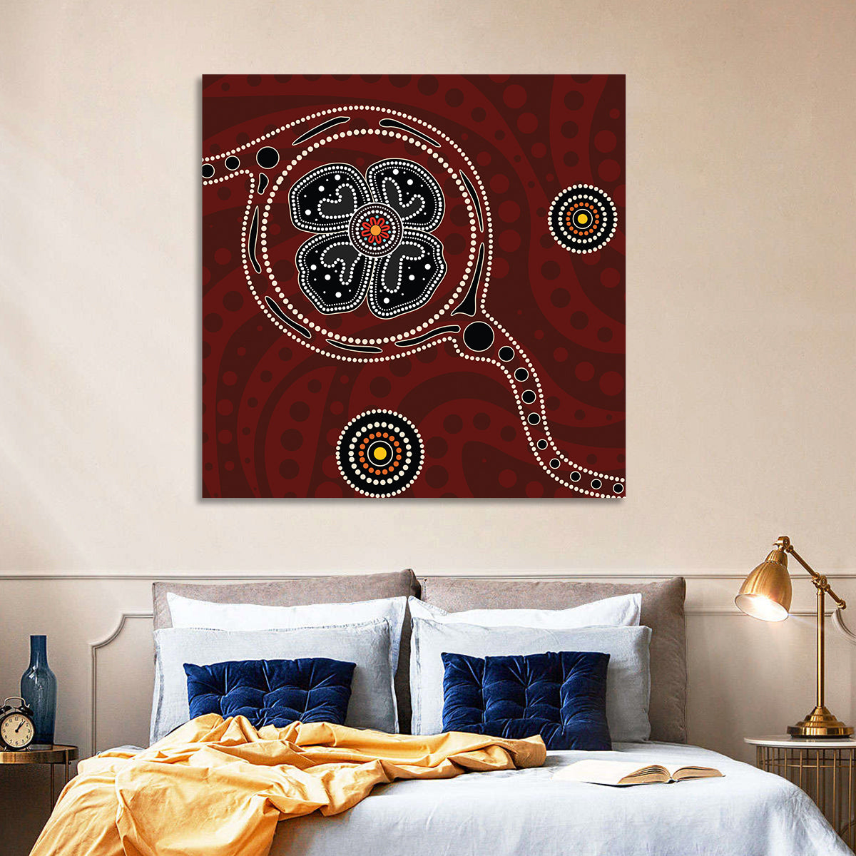 Aboriginal Poppy Dot Motif Wall Art