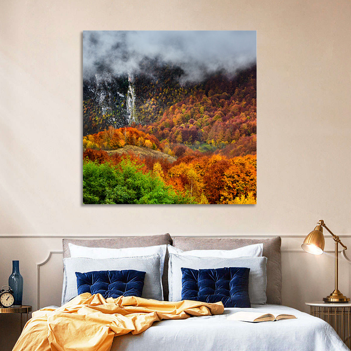 Misty Carpathian Autumn Wall Art in a room, square