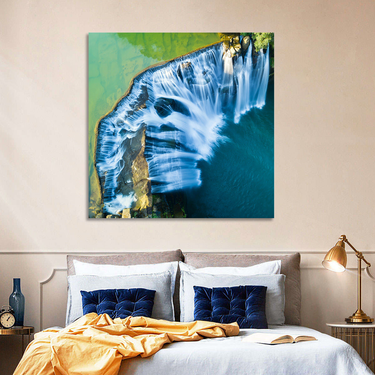 Shifen Waterfall Aerial Wall Art in a room, square