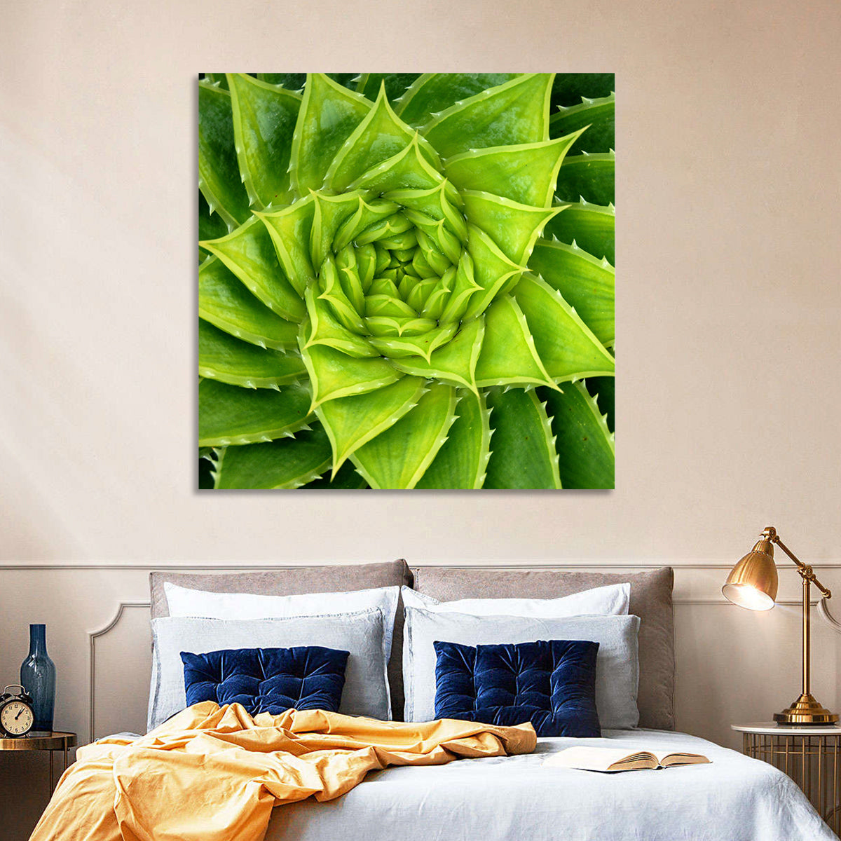 Spiral Aloe Succulent Wall Art in a room, square