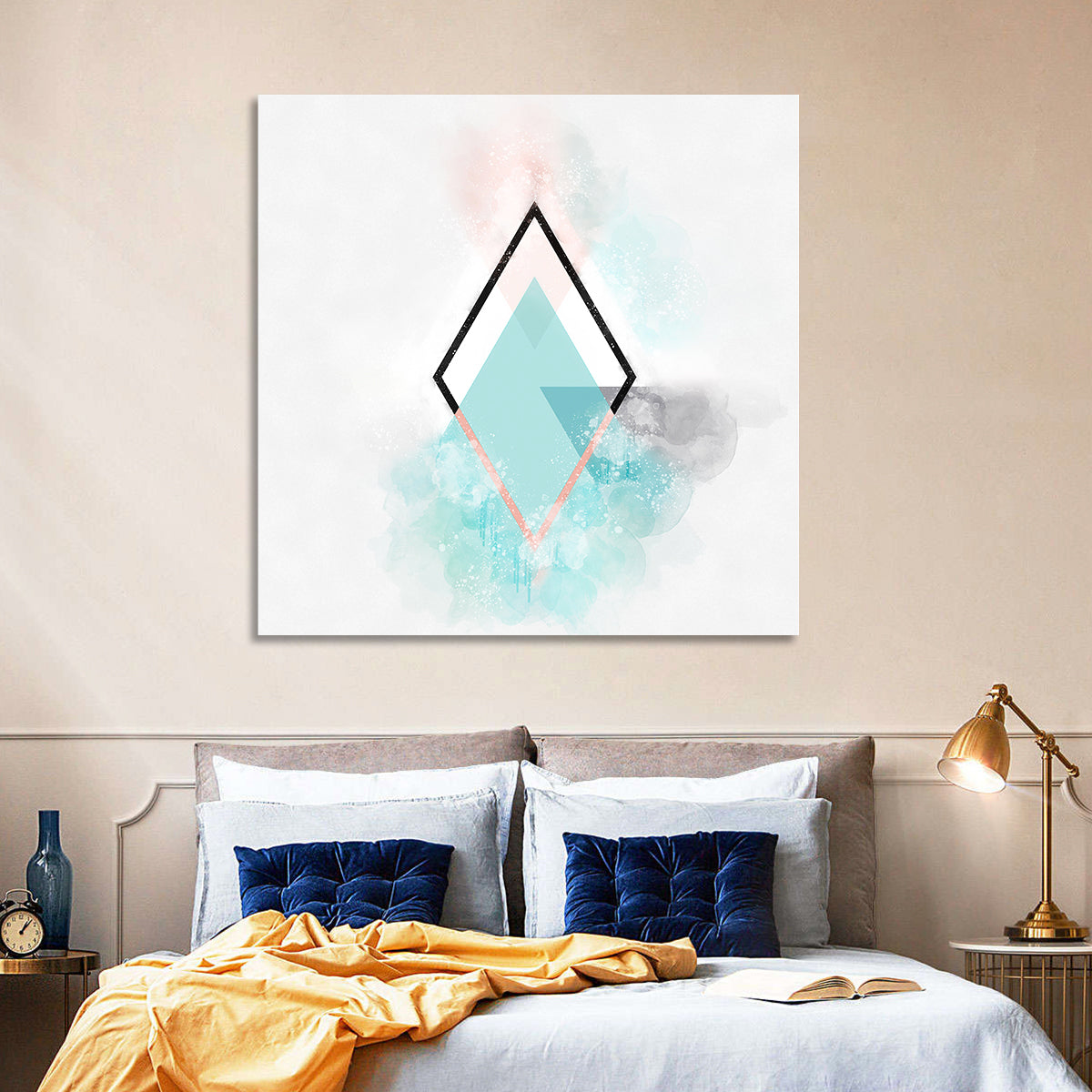 Scandinavian Diamond Geometry Wall Art in a room, square