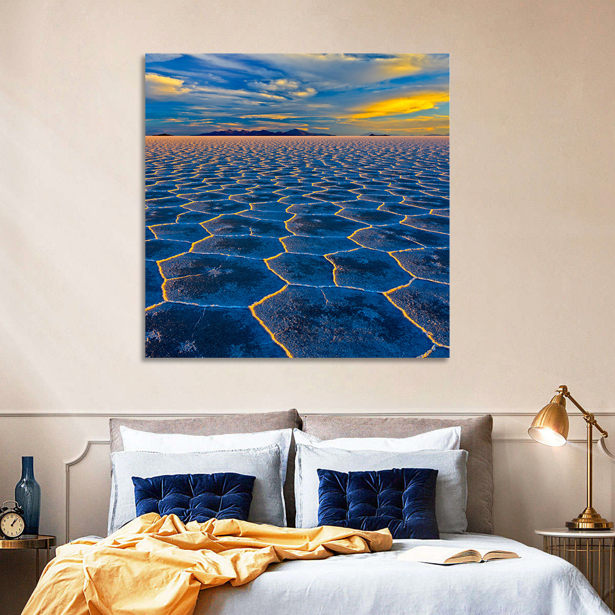 Salar De Uyuni Salt Flats at Sunset Wall Art in a room, square
