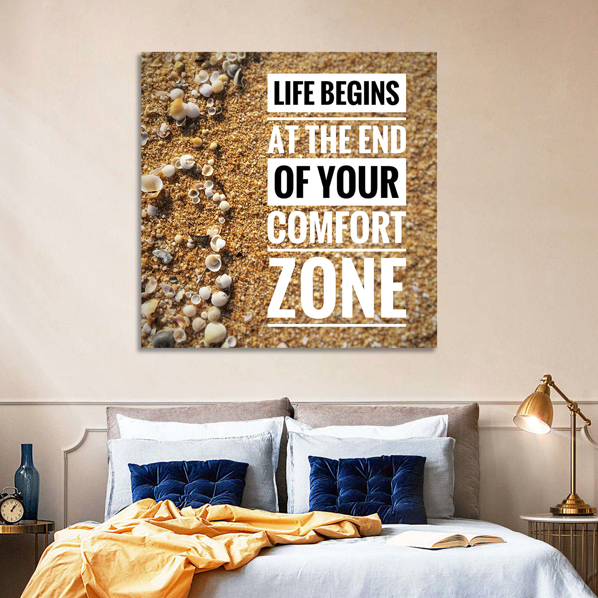 Life Begins at the End Quote Wall Art in a room, square