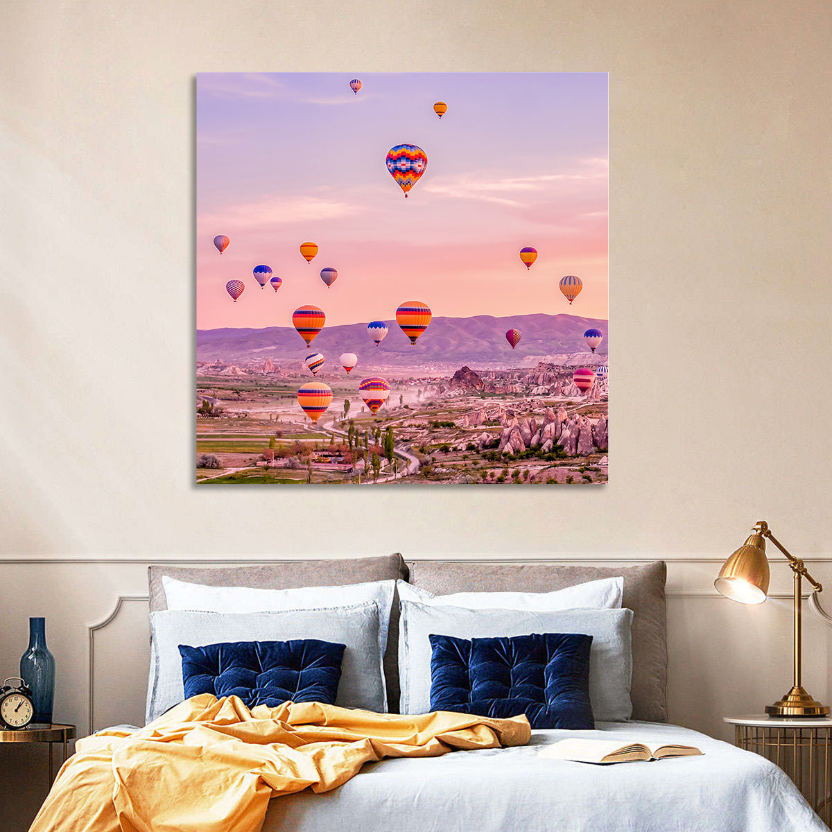 Cappadocia Hot Air Balloons Wall Art in a room, square