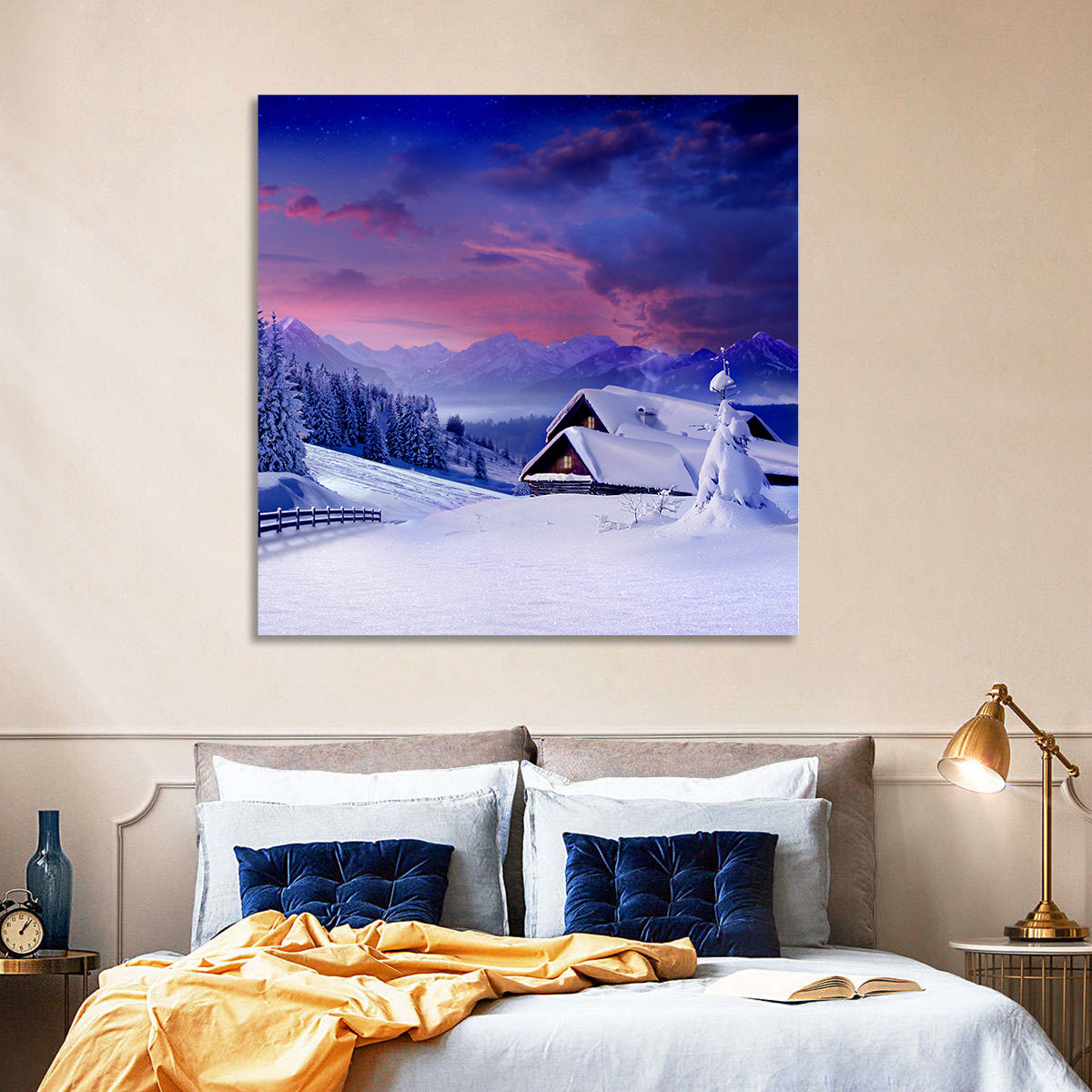 Snowy Mountain Cabin Wall Art
