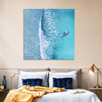 Lone Boat Over Turquoise Waves Wall Art