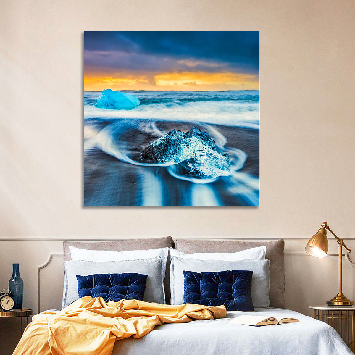 Diamond Beach Ice at Dusk Wall Art in a room, square