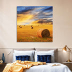 Sunset Over Hay Bales Wall Art